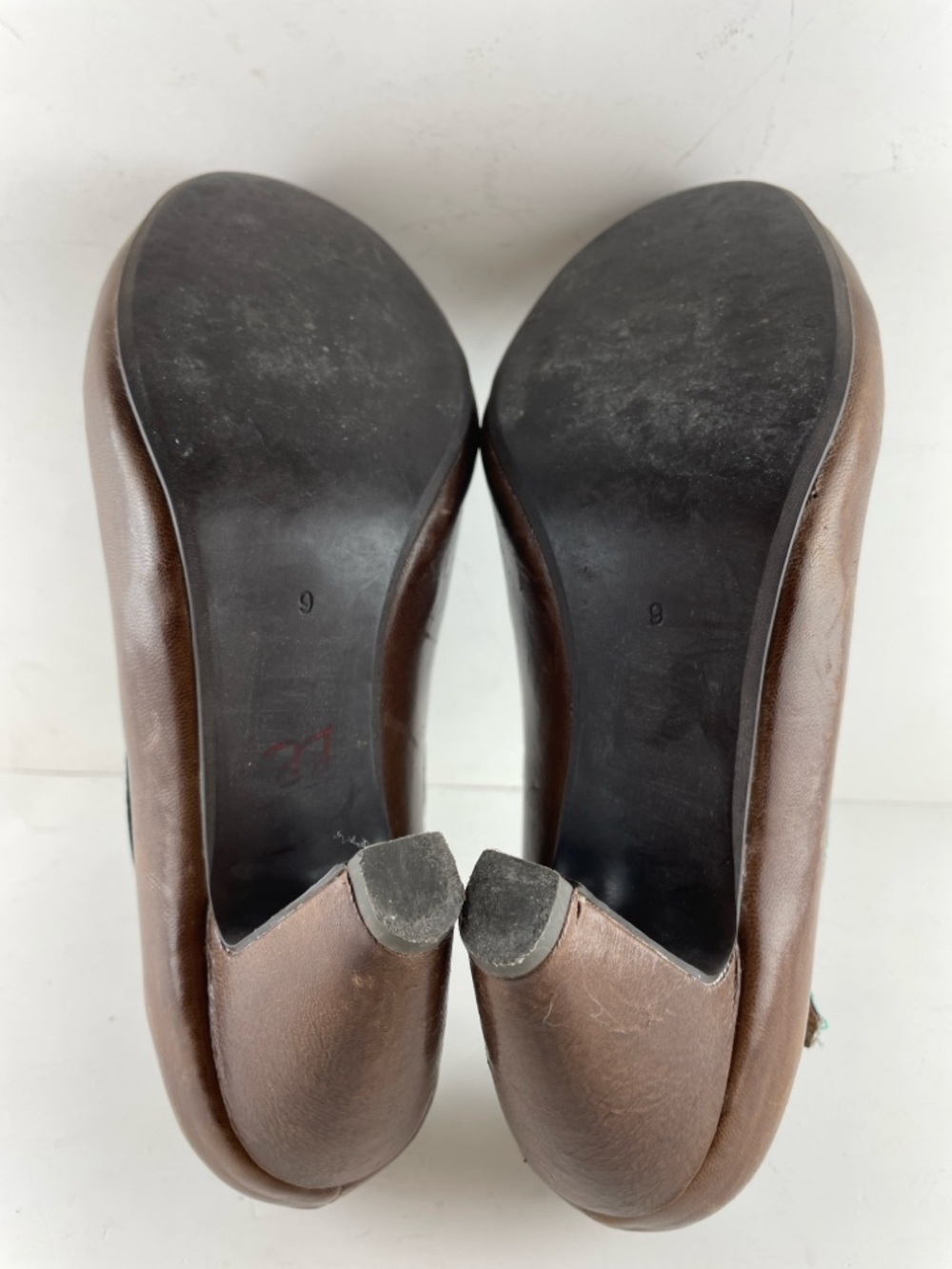 Miz Mooz Leather Mary Jane Heels Size 9 Brown Teal Retro Cutout Pumps - Picture 8 of 9